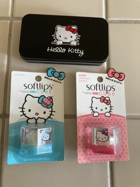 HELLO KITTY Softlips Cube Cupcake/Fresa plátano y mini kit de cepillo 3 artículos