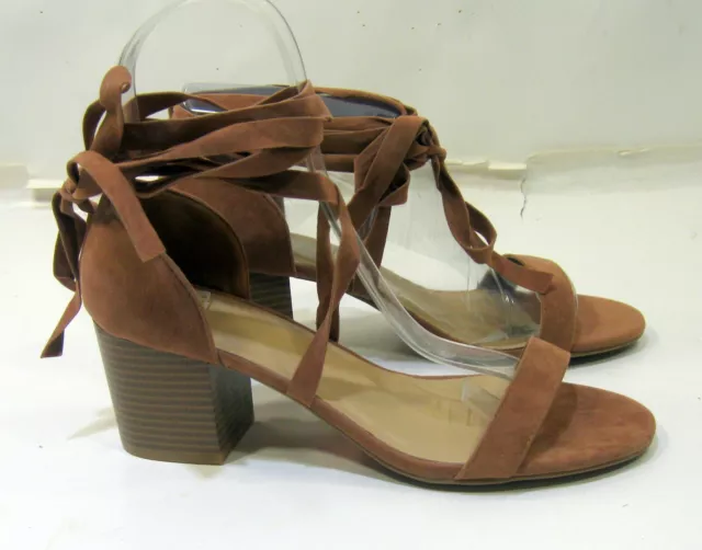 new Brown 2.5"High block Heel Open Toe tie up leg Sexy Shoes US WOMEN Size 9
