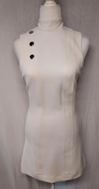 Parker Women's Ivory Sleeveless Halter High Neck Mod Mini Shift Dress Size Small