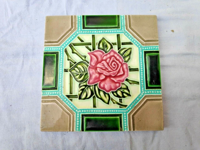 Vintage Embossed Majolica Art Nouveau Architecture Furniture Tile Japan 4 Pcs 3