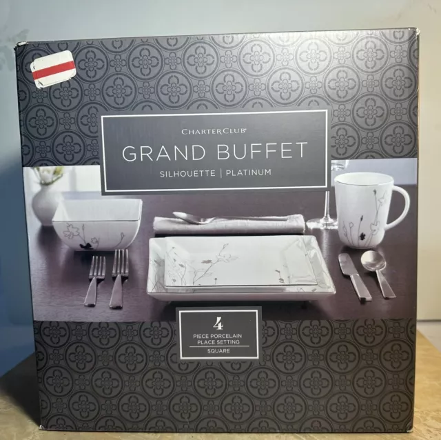 Charter Club Grand Buffet Platinum Visit Place Settings Brand New Unopened,$90