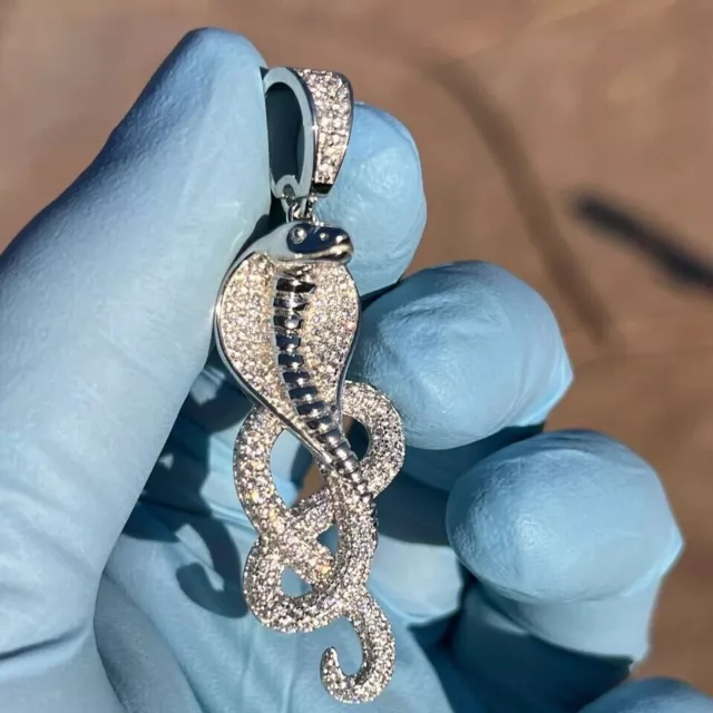 1.30Ct Genuine Real Moissanite King Cobra Snake Pendant 14K White Gold Plated 2