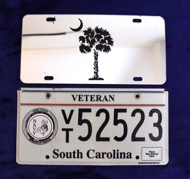 South Carolina Navy Vet and Mirrored Palmetto Palm License Plates Accessory