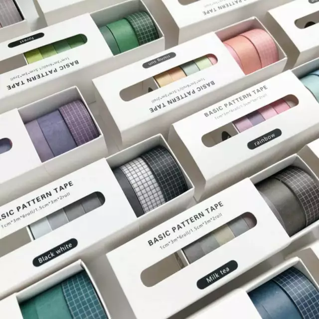 Washi Tape 8er-Set – Pure Color und Gitter Washi Tapes