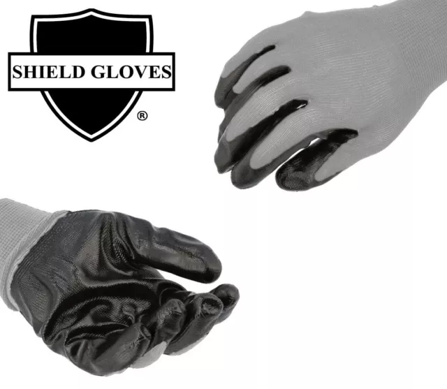 Grey Dipped Gloves Nitrile, Nylon Industrial Work Gloves Large - 12 Pairs