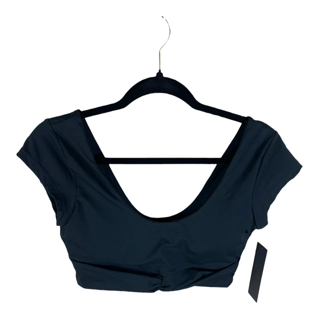 Women's Mono B Black Cap Sleeve Knot Front Athletic Top Size L