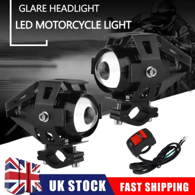 2x 125W Motorcycle Motorbike U5 LED Headlight Driving Fog Spot Lights W/ Switch