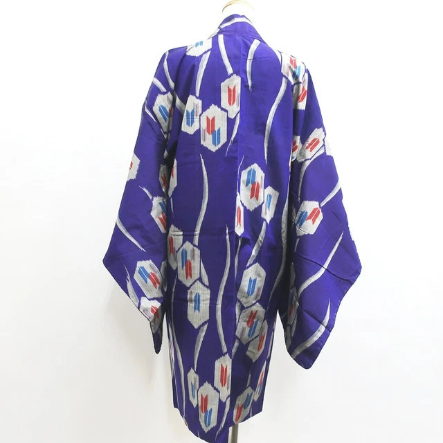 8980C3 Silk Vintage Japanese Kimono Haori Jacket Meisen Yabane Tall 2