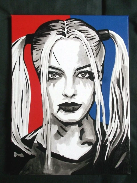 CANVAS ART PAINTING Margot Robbie as DC Superhero Harley Quinn 16x12 ...