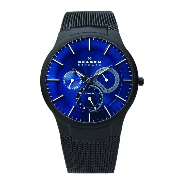 Skagen Multifunction Blue Dial, Titanium Black Case & Mesh Band Men's Watch