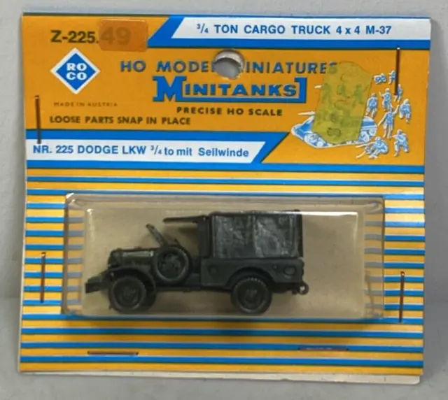Vintage ROCO MINITANKS Z-225 3/4 Ton Cargo Truck 4x4 M-37  1/87 HO Scale NIP