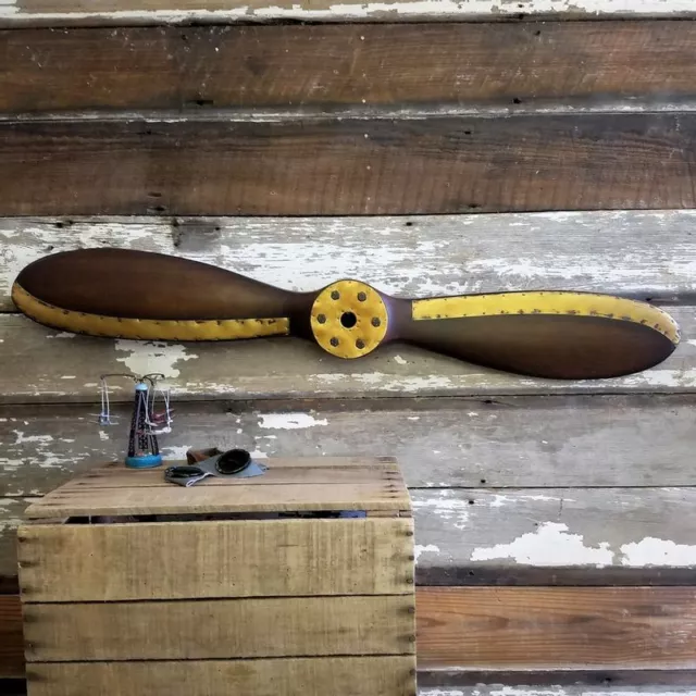 WWI Replica 40" Wood Wooden Airplane Aircraft Propeller Beat Antique Brass Edge WWI Replica 40" Wood Wooden Airplane Aircraft Propeller Beat Antique Brass Edge