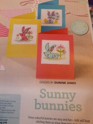 Durene Jones 3 Sunny Bunny Rabbit CARD Designs cross stitch chart SOLO/C2 
