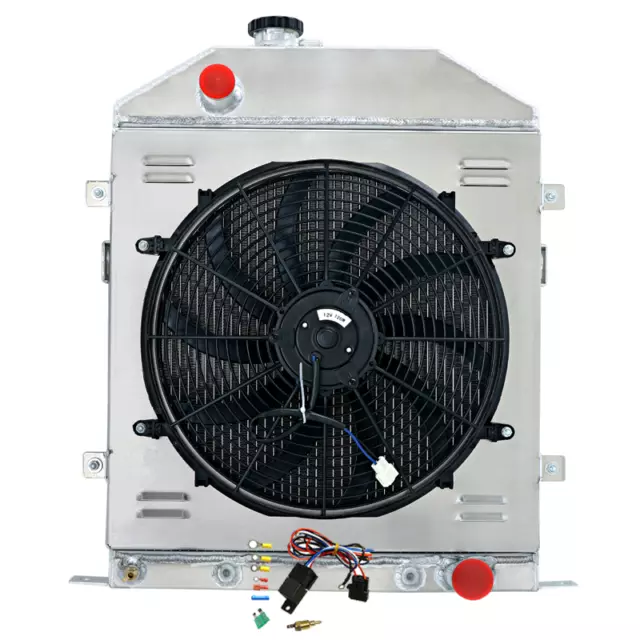 4 Row Radiator+Shroud Fan For 1942-1948 46 Ford Deluxe Coupe Mercury Series 29A