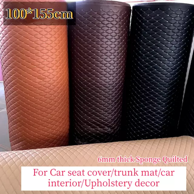 Faux Leather Fabric Diamond Thick Quilted Sponge Back DIY Car Interior Material