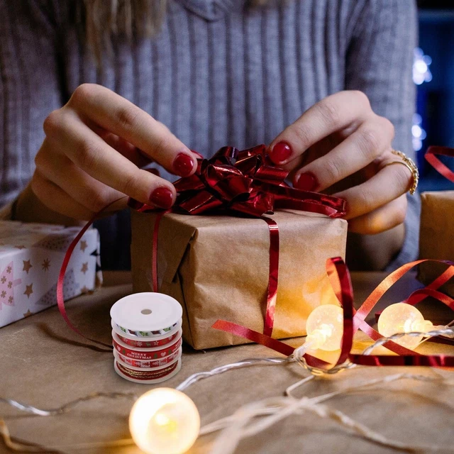 2 Sets Weihnachten Bänder Glitter Rot Frohe Weihnachten Rentier Schneeflocke 4