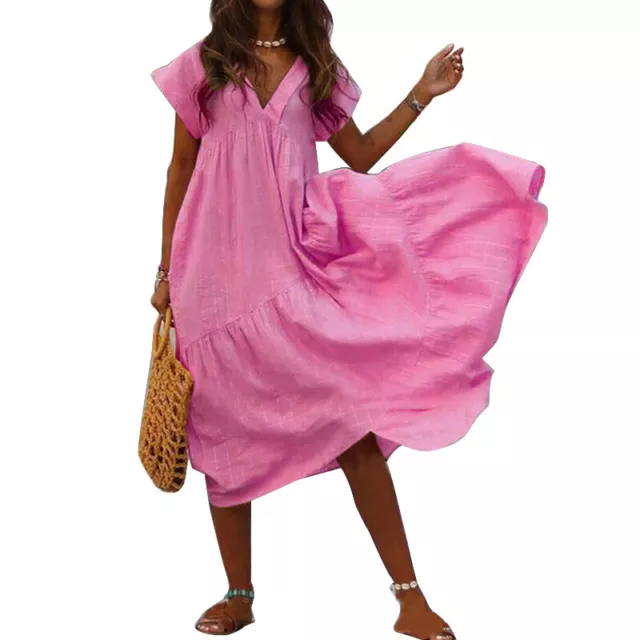 Plage Robe Longue Col V Robe Maxi Robes Desseré Solide Couleur @ * 2