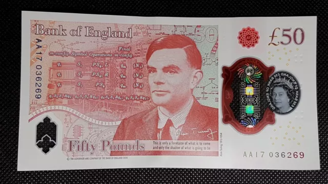 RARE £50 AA17 036269 Alan Turing Fifty Pound Bank Note 1 Edition MINT CONDITION