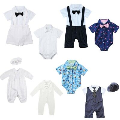 Baby Boy Romper Outfit Formal Suit Jumpsuit Baptism Christening Infant Bodysuit