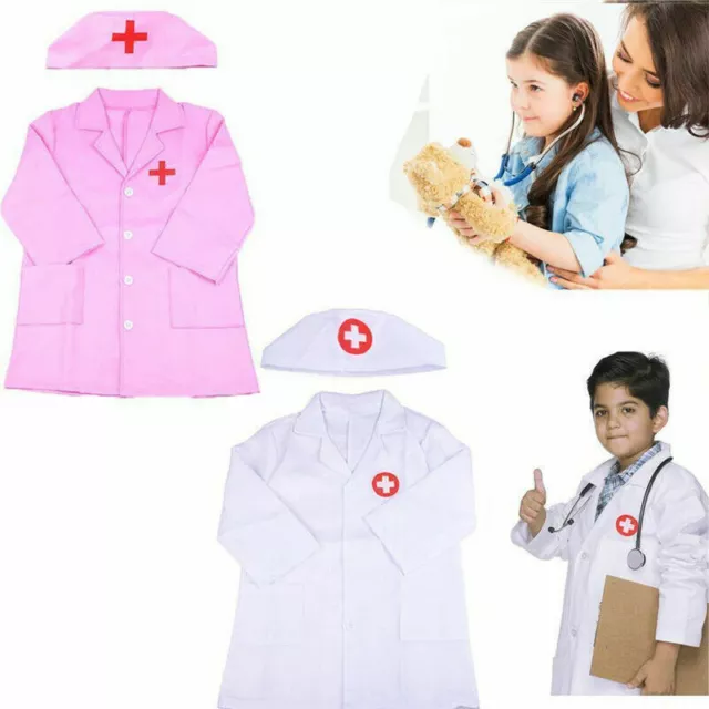 Kids Doctors Nurse Coat Uniform Childrens Girls Boys Fancy Dress Costume Outfit