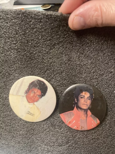 2 USED Vintage 1980's 2.25" Michael Jackson  pins/buttons. Nice Lot- Look! DEAL!