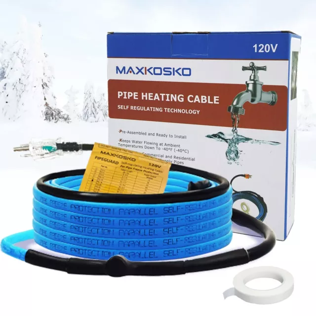 MAXKOSKO Heat Tape for Water Pipes,Heating Cable for Pipe Freeze Protection 120V