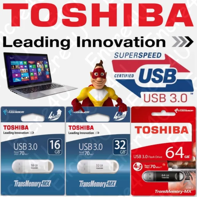 Clé FLASH USB 3.0 TransMemory TOSHIBA U361 : 16 32 64 Go Gb Giga avec capuchon