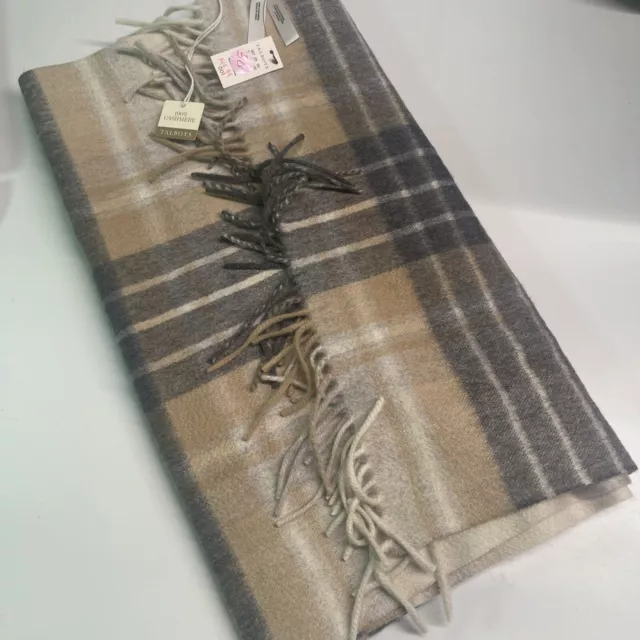 NWT $189 Talbots Beige/grey  Plaid 100% Cashmere Wrap Scarf 72” Long Large NEW