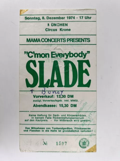 Slade Ticket Original Vintage Tour Circus Krone Munich Germany December 1974