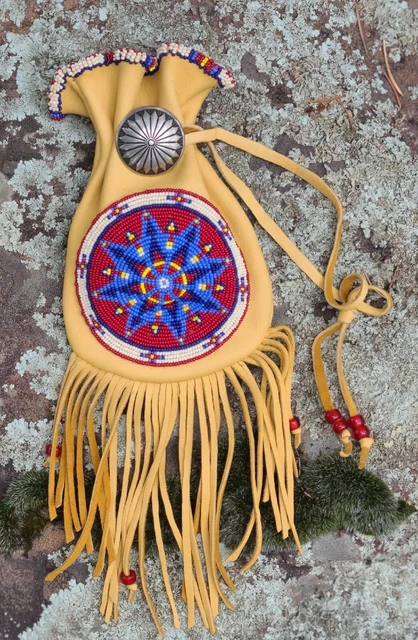 Medicine Bag, PowWow, Rendezvous Bag Rosette w/Silver Concho