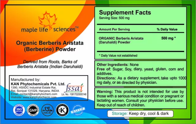 ORGANIC Berberis Aristata Powder Berberine Weight Loss Control Blood Sugar 2