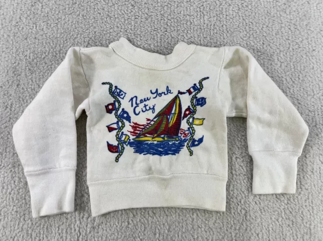 Vtg 40s 50s Infant Childrens Tiny Sweatshirt Cotton New York Norwich Size 4