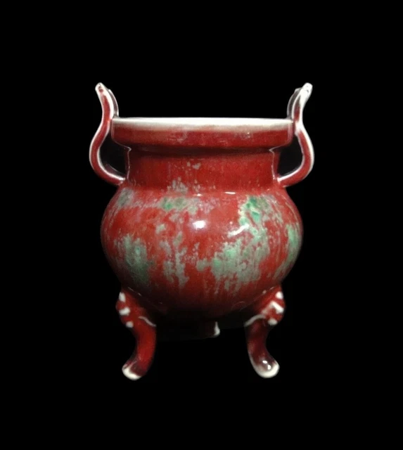 Very Fine Old Chinese Green and Red Glaze Porcelain Censer "KangXi" Mark