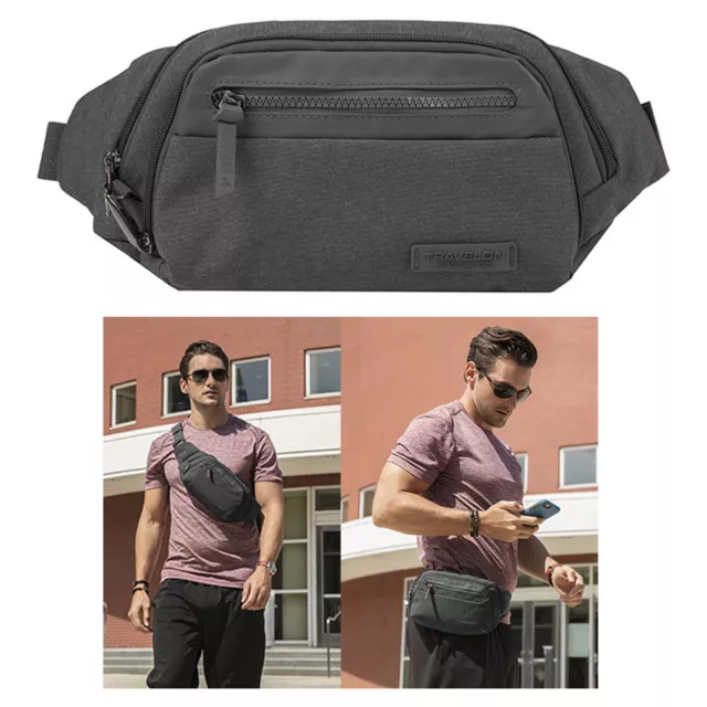 Travelon Anti Theft Fanny Pack RFID Blocking Waist Wallet Grey Travel Bag Luxury