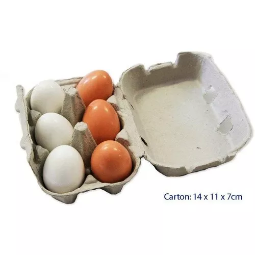 PRETEND Play FOOD Six WOODEN EGGS in Carton HALF DOZEN PRESCHOOL Educational Toy