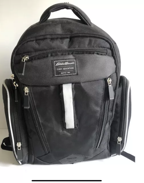Eddie Bauer First Adventure Baby Diaper Bag Backpack Black Nylon Pockets