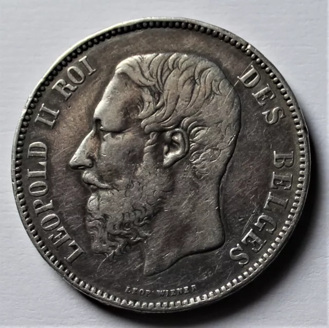 5 Francs Léopold II 1867 point après F Belgique, Monnaie Argent