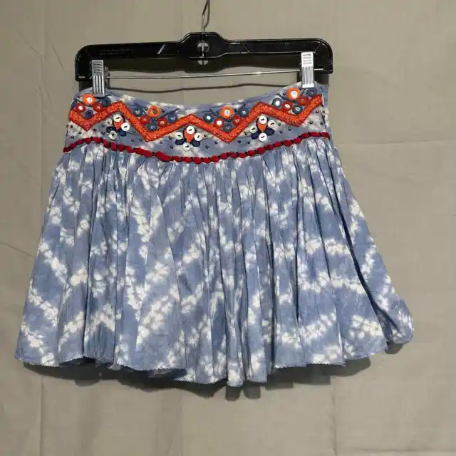 RAGA Anthropologie Skirt Womens Small Blue Mini Flowy Embellished Bohemian Boho