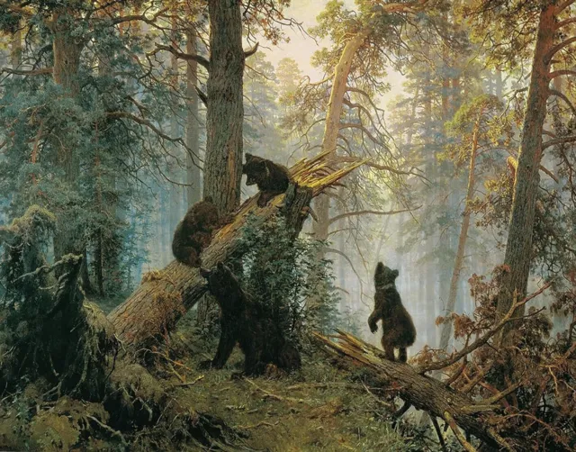 Ours noirs dans la forêt, peinture sur toile, autocollant mural, Art Miniature