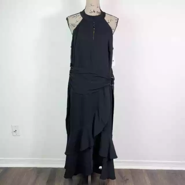 City Chic NWT Grand Halter Tiered Split Neck Maxi Dress Black Size 16