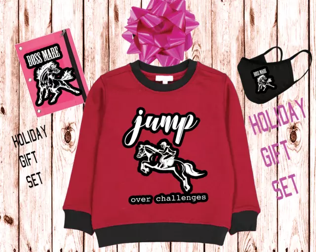 girls horse jumping sweatshirt gift set school pouch face mask girls horseback