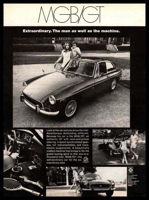 1970 MG MGB GT Roadster 1800cc Engine 4-Speed Woman Short Tennis Skirt Print Ad