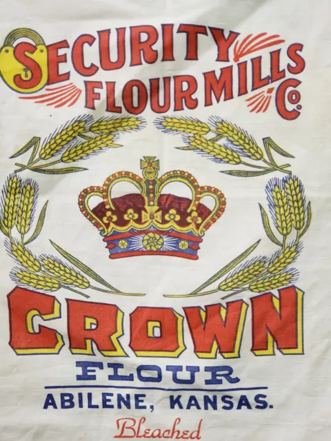 BEST Vintage Feedsack Flour Sack Crown Flower Abilene KS LOGO 1920s Farm Estate