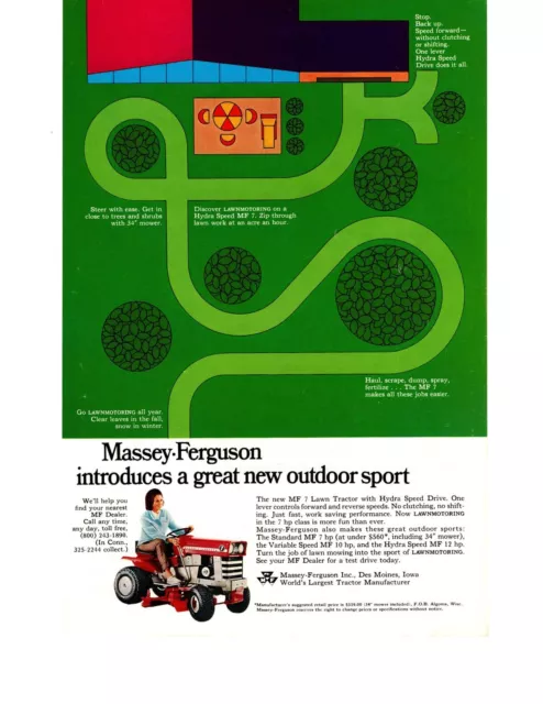 1967 Massey Ferguson MF 7 Riding Mower Lawn Tractor Des Moines Algoma Print Ad