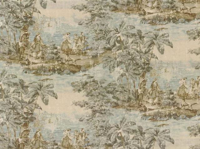 Bosporus Flax Spa Blue Linen Blend Toile Covington Fabric