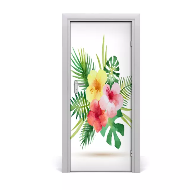 Pegatinas Para Puertas de Autoadhesivo Murales  85x205 cm Flores de Hawaii