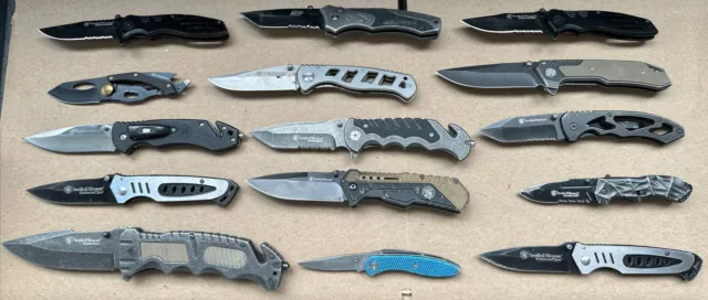 Lot of 15 Smith and Wesson Folding Folder Tactical Pocket Knives Knife TSA