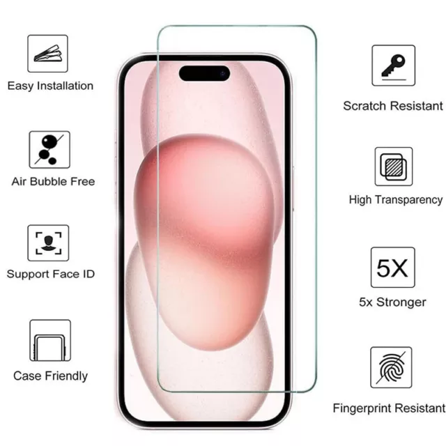 For iPhone 15 / HD 9H Clear Tempered Glass Screen Saver Protector Guard