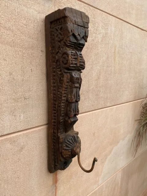 Old Antique Wooden Handcrafted Beautiful Carved Wall Hanging Bracket Hanger Hook