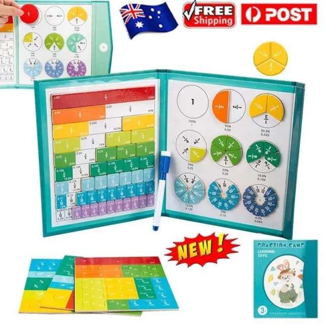 Kid Magnetic Fraction Learning Math Toys Wooden Fraction Book Set Parish Teachin